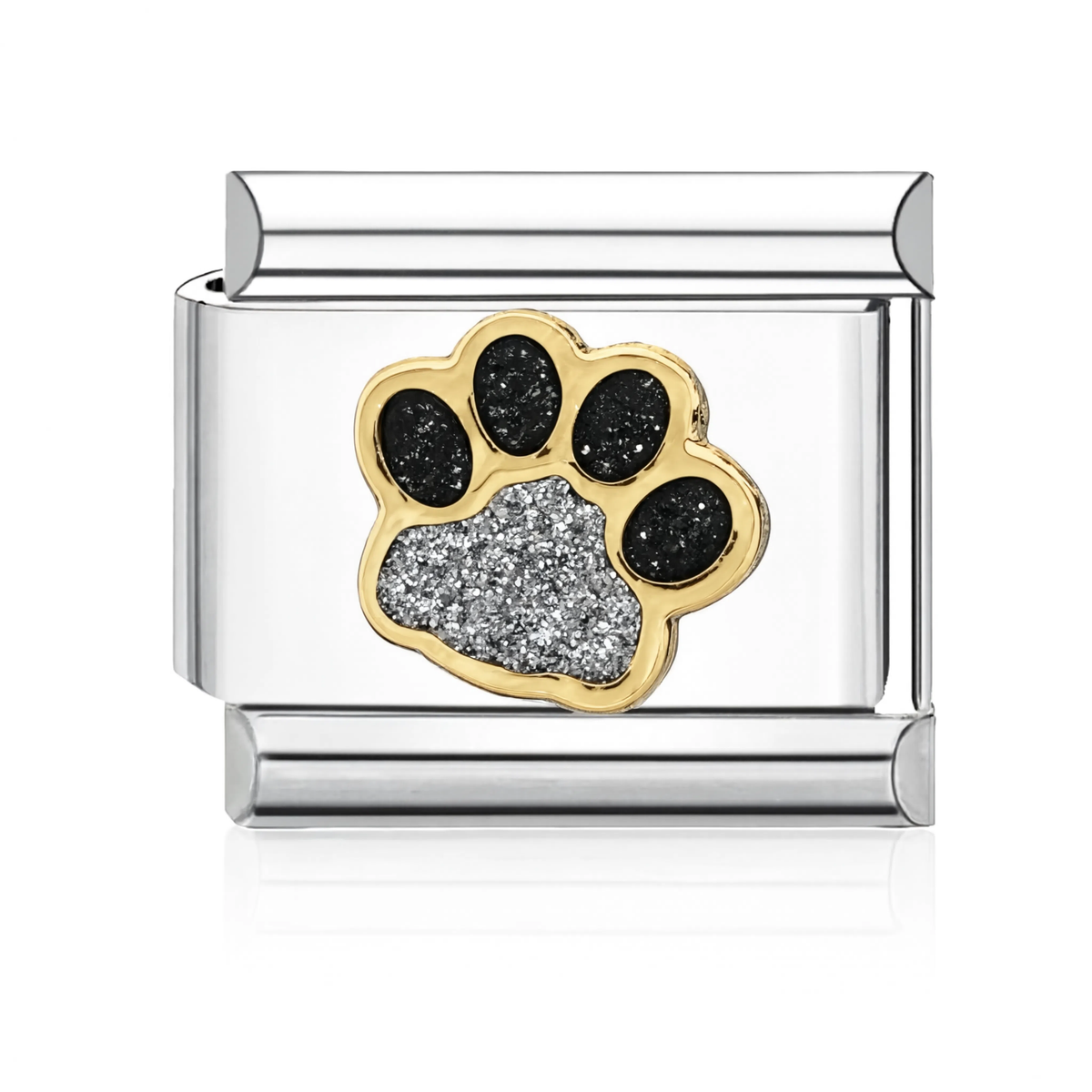 Druzy Paw Print Italian Charm - Silver