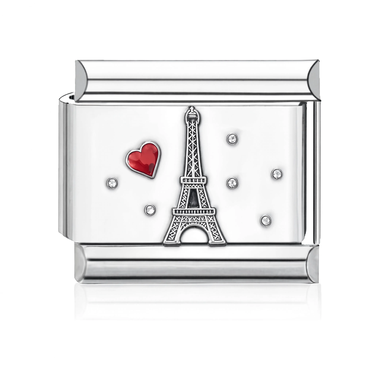 Eiffel Tower with Heart Italian Charm - Silver