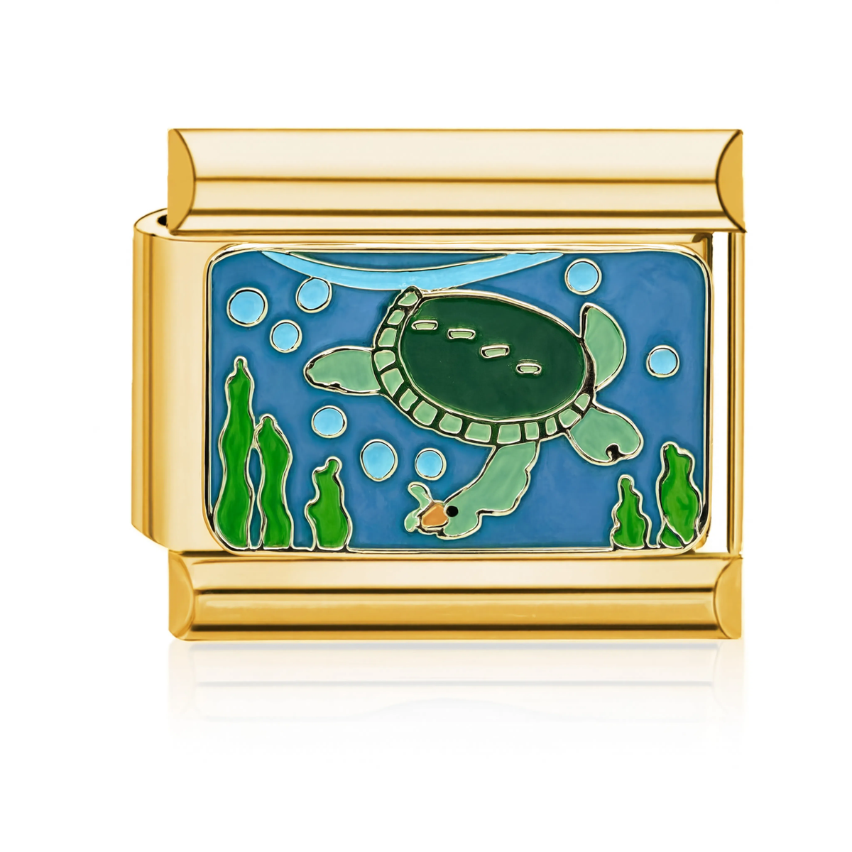 Enamel Sea Turtle Italian Charm - Gold