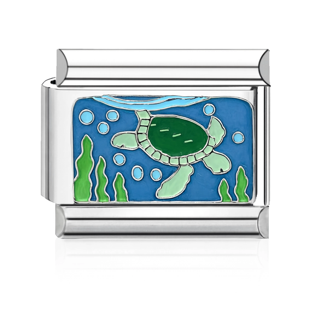 Enamel Sea Turtle Italian Charm - Silver