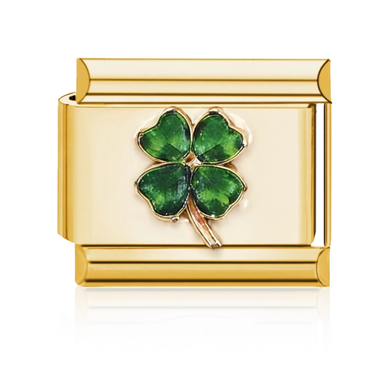 Four-Leaf Clover Italian Charm Style B - Gold