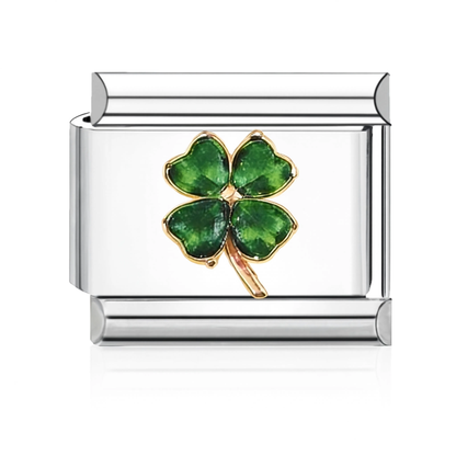 Four-Leaf Clover Italian Charm Style B - Silver