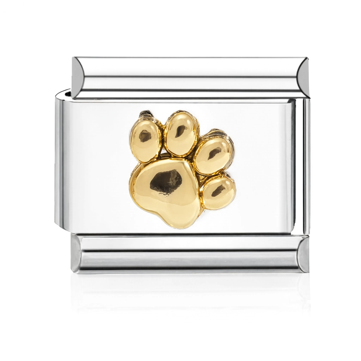 Gold Paw Print Italian Charm - Silver