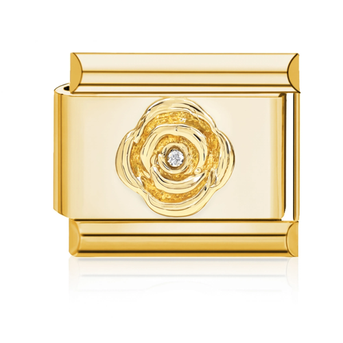 Gold Rose with Crystal Italian Charm Gold