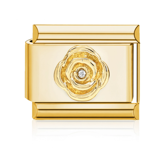Gold Rose with Crystal Italian Charm Gold