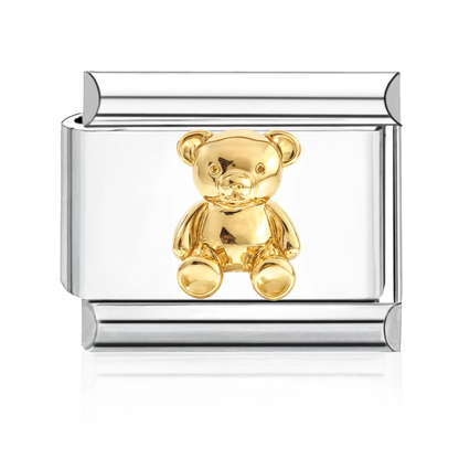 Gold Teddy Bear Italian Charm - Silver