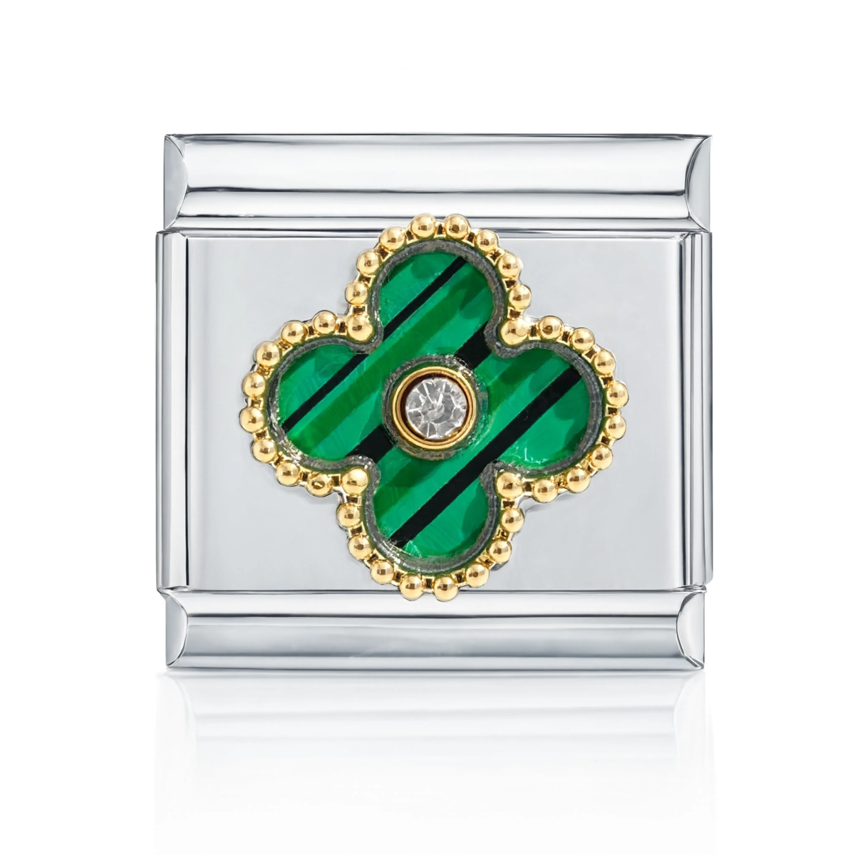 Green Clover Silver Italian Charm