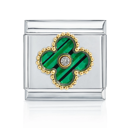 Green Clover Silver Italian Charm