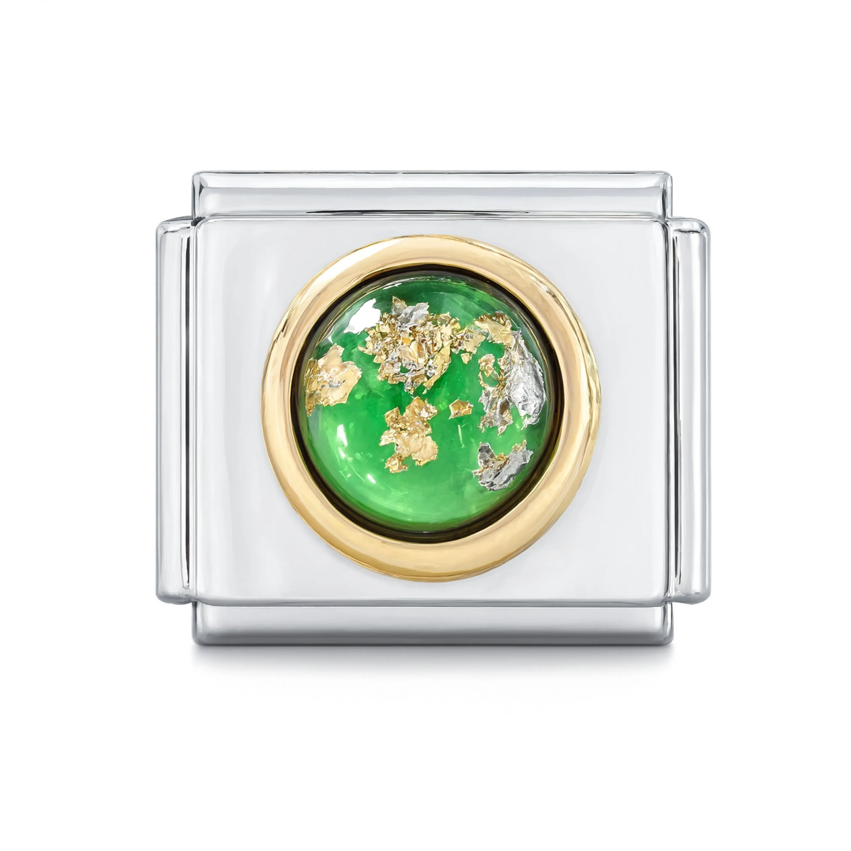 Green Foil Dome Silver Italian Charm