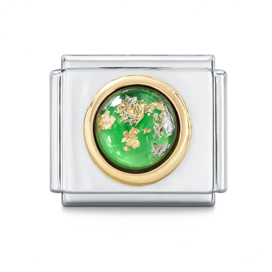 Green Foil Dome Silver Italian Charm
