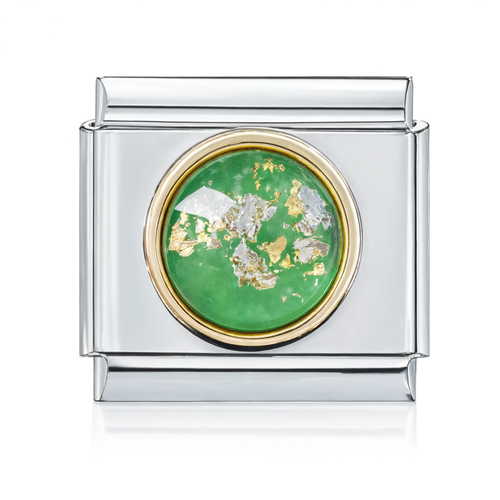Green Gold Foil Dome Italian Charm