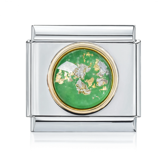 Green Gold Foil Dome Italian Charm