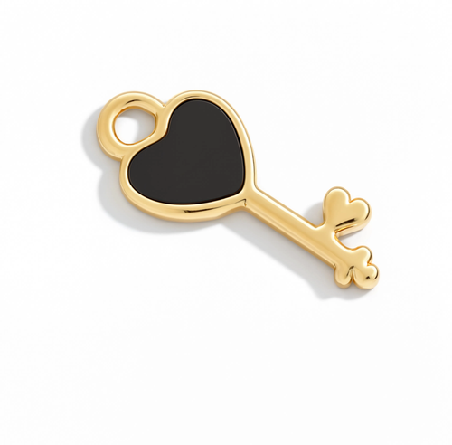 Heart Key Black Charm Gold