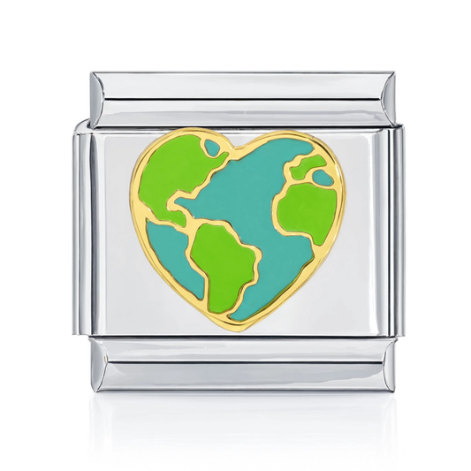 Heart Earth Silver Italian Charm