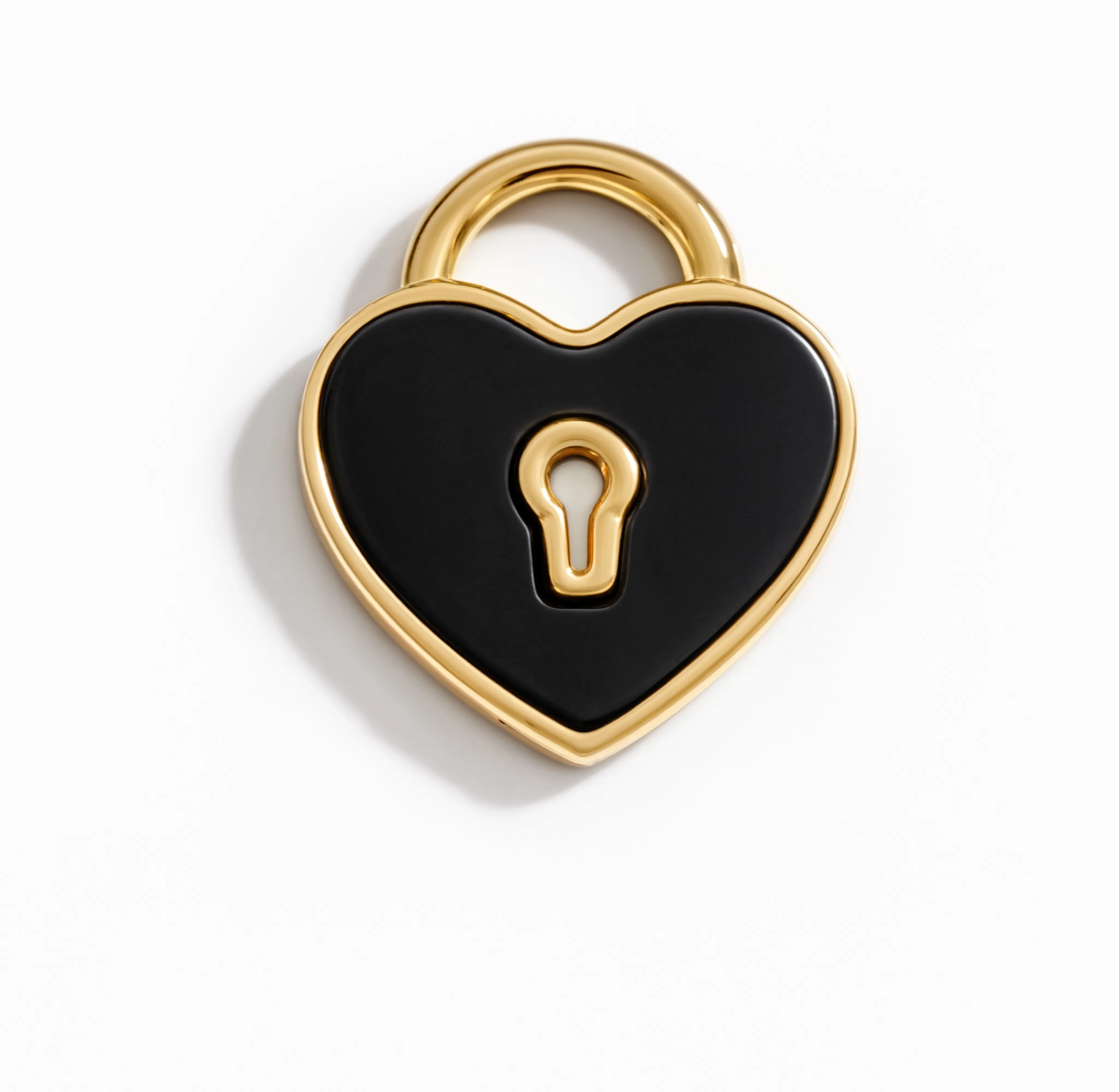 Heart Padlock Black Charm Gold