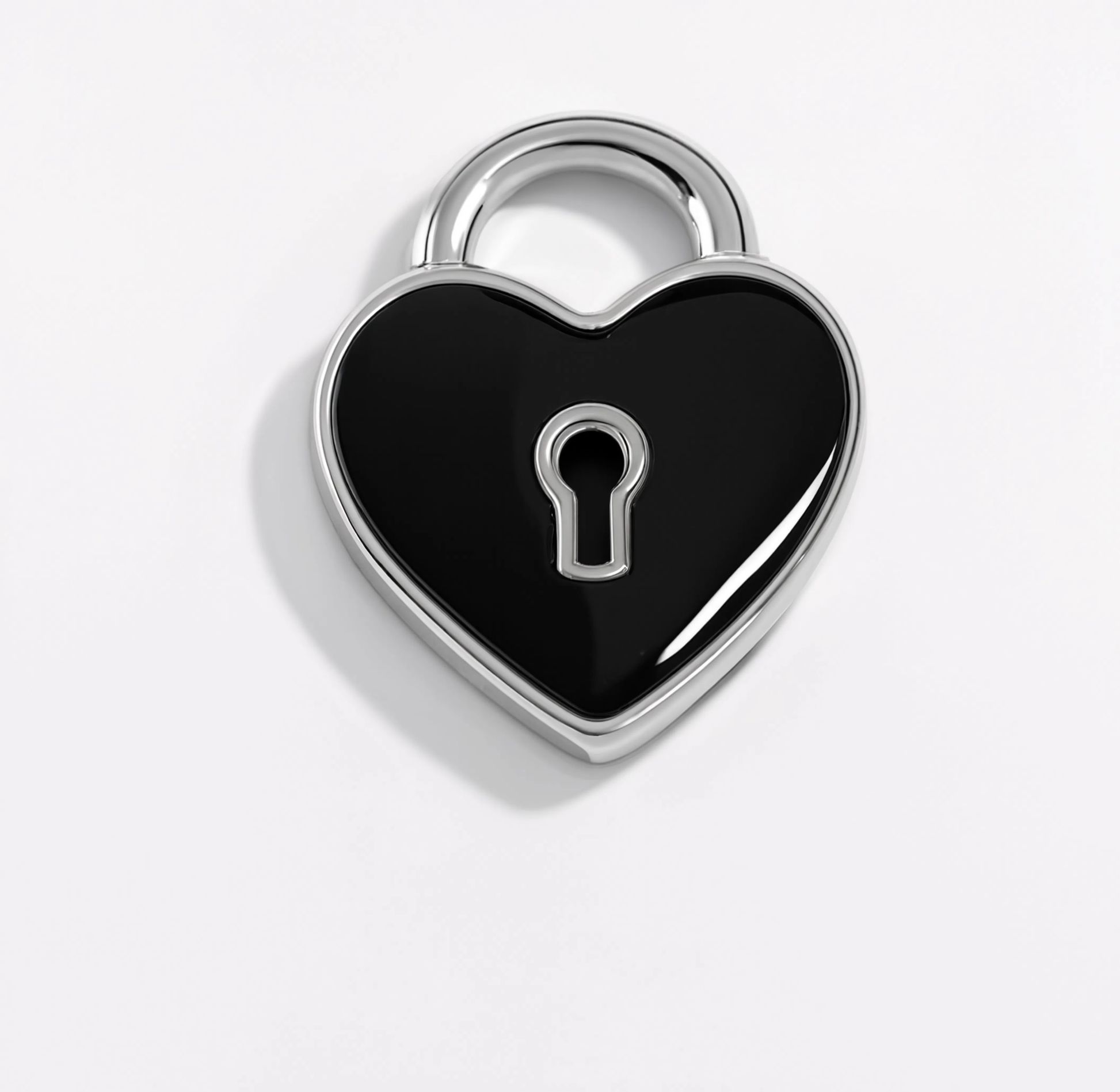 Heart Padlock Black Charm Silver