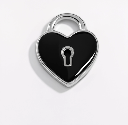 Heart Padlock Black Charm Silver