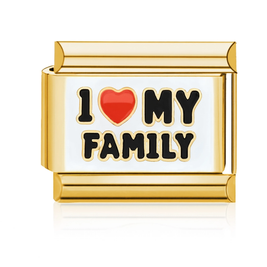 I Love My Family Italian Charm Gold