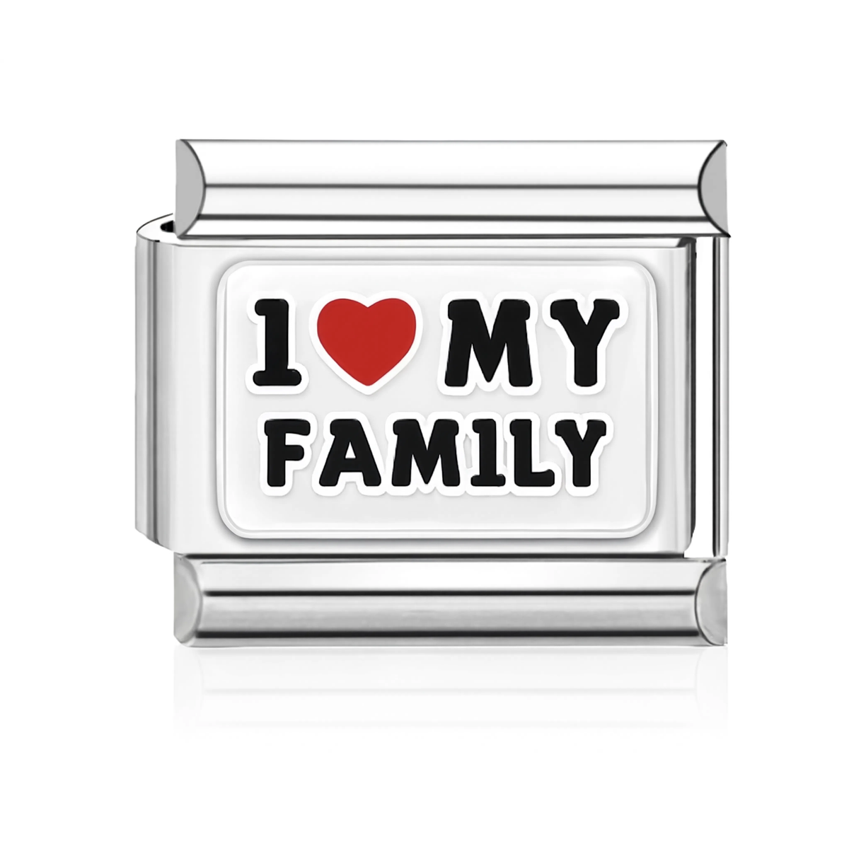I Love My Family Italian Charm Silver
