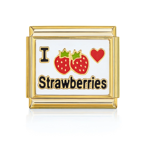 I Love Strawberries Gold Italian Charm