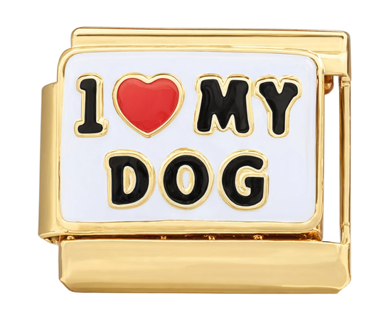 I Love My Dog Italian Charm Gold