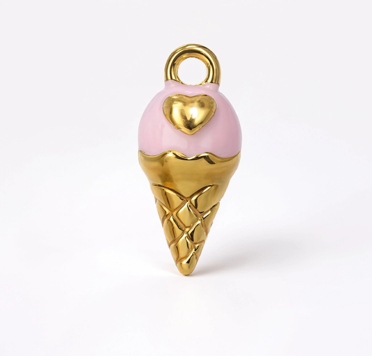 Ice Cream Cone Charm Gold