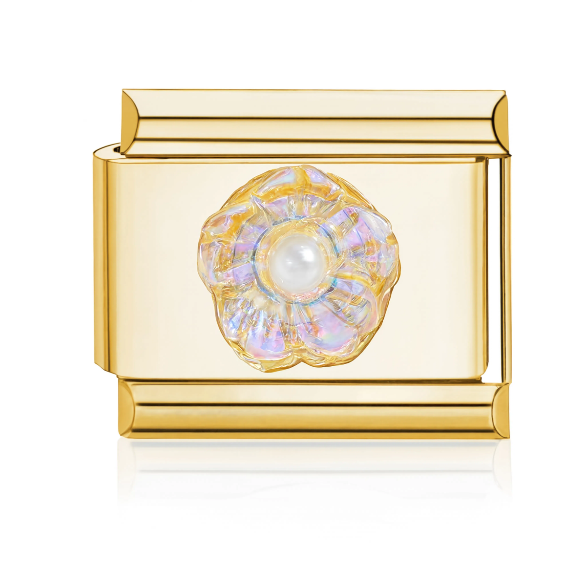 Iridescent Flower Pearl Italian Charm - Gold