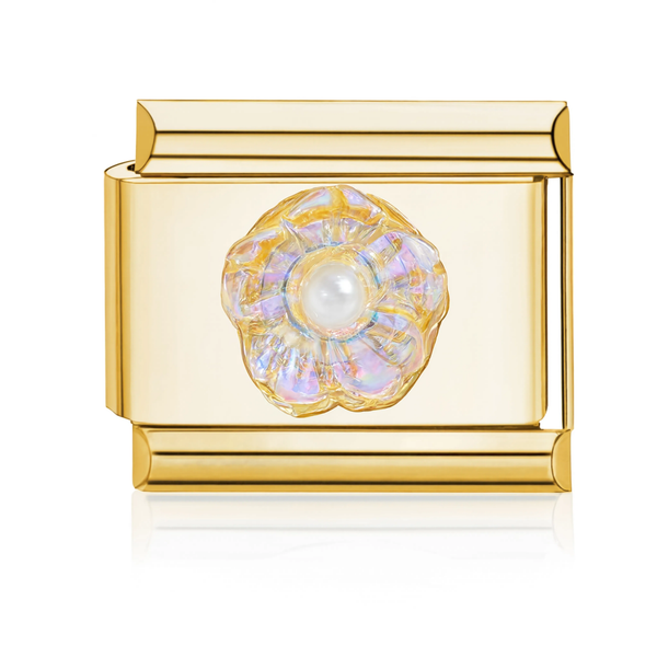 Iridescent Flower Pearl Italian Charm - Gold