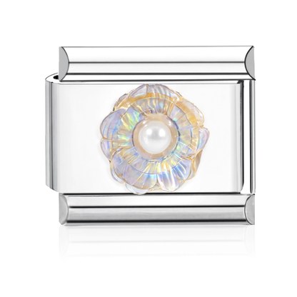 Iridescent Flower Pearl Italian Charm - Silver