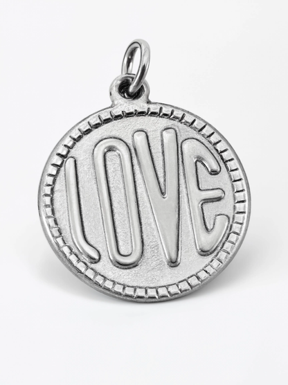 LOVE Round Coin Charm Silver