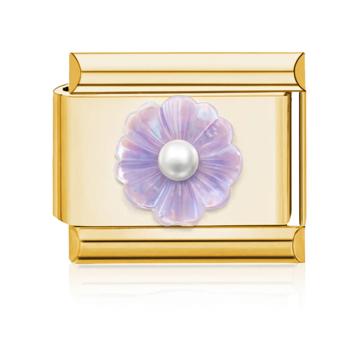 Lavender Flower Pearl Italian Charm - Gold