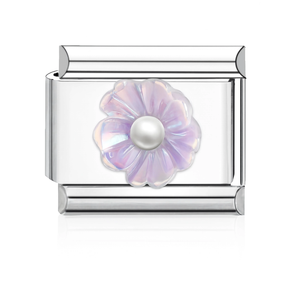 Lavender Flower Pearl Italian Charm - Silver
