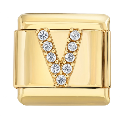 Letter V Italian Charm Gold