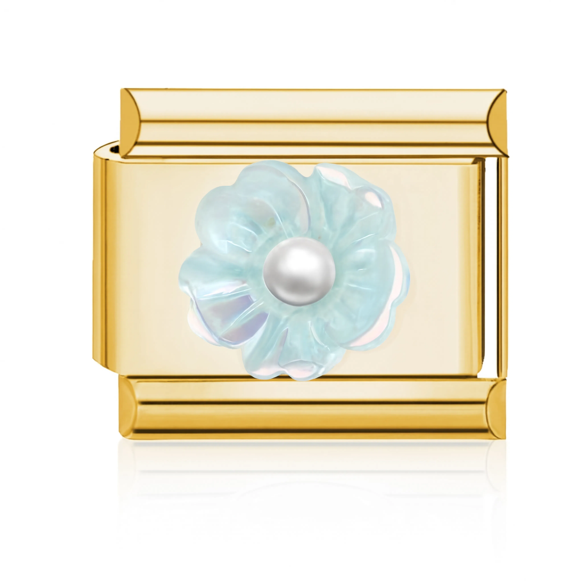 Light-Blue Flower Pearl Italian Charm - Gold