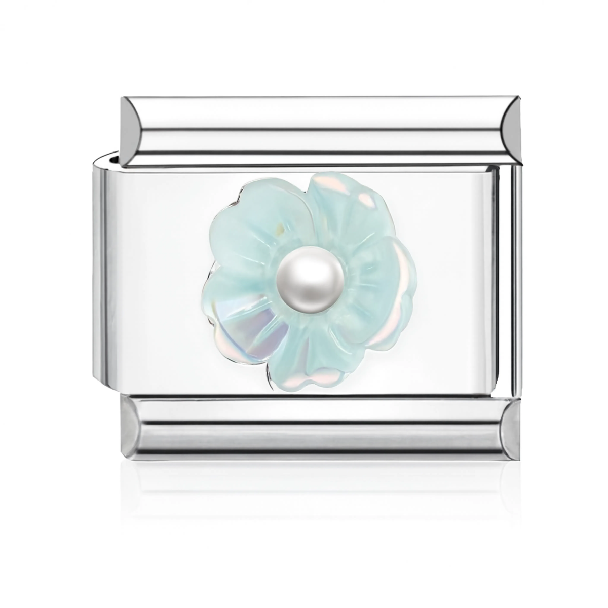 Light-Blue Flower Pearl Italian Charm - Silver