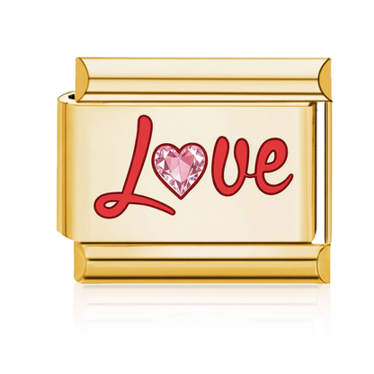 Love with Pink Heart Italian Charm - Gold