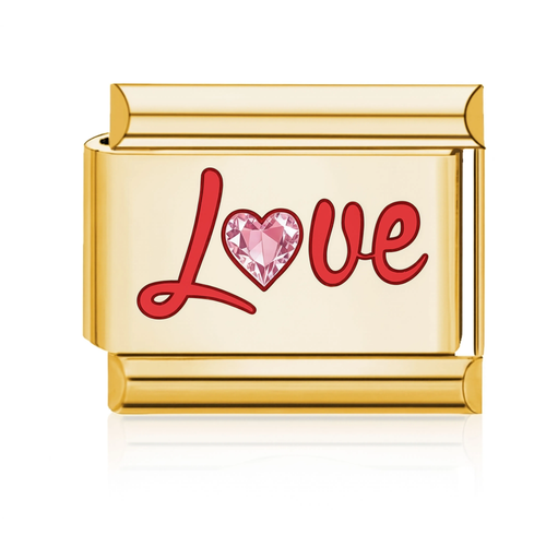 Love with Pink Heart Italian Charm - Gold