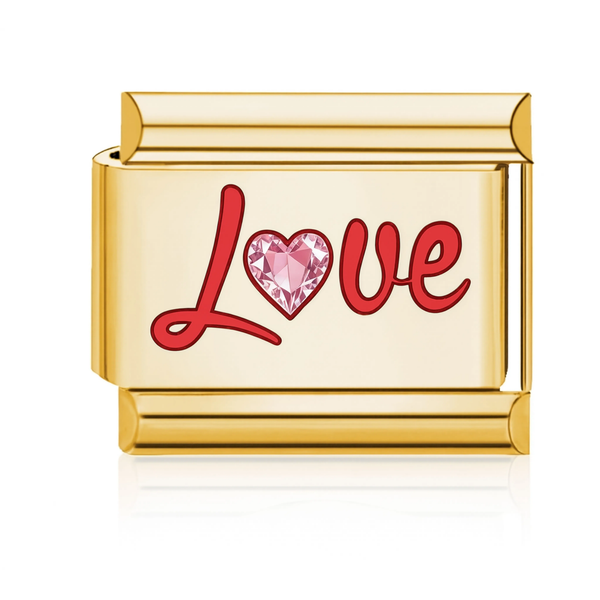 Love with Pink Heart Italian Charm - Gold