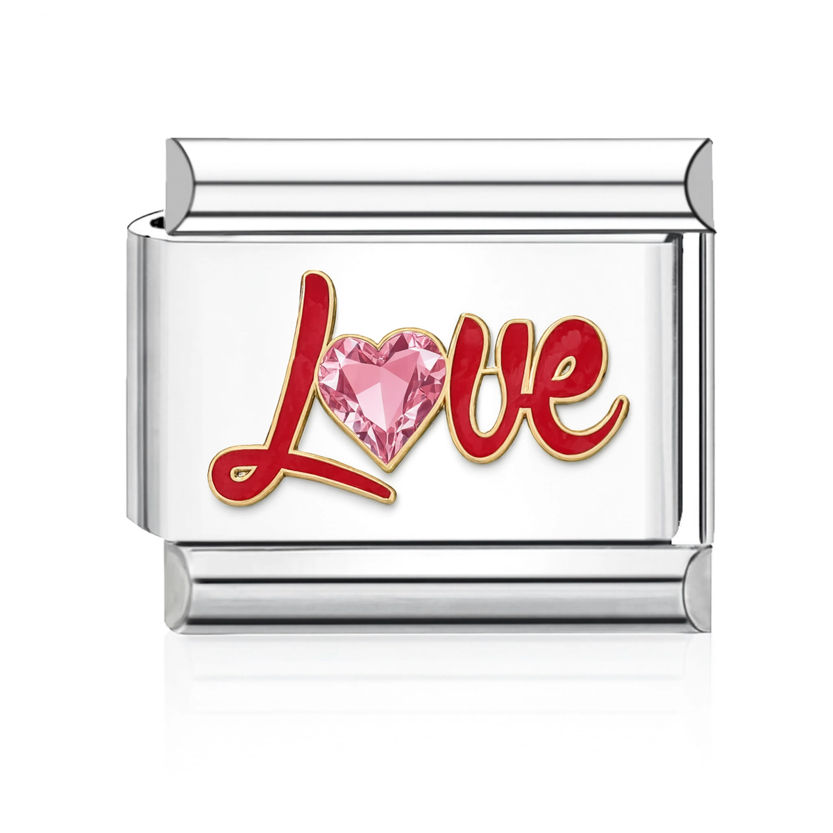 Love with Pink Heart Italian Charm - Silver