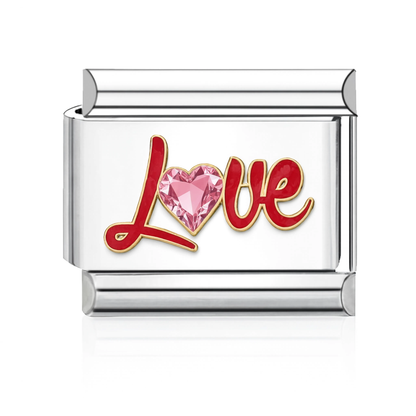 Love with Pink Heart Italian Charm - Silver