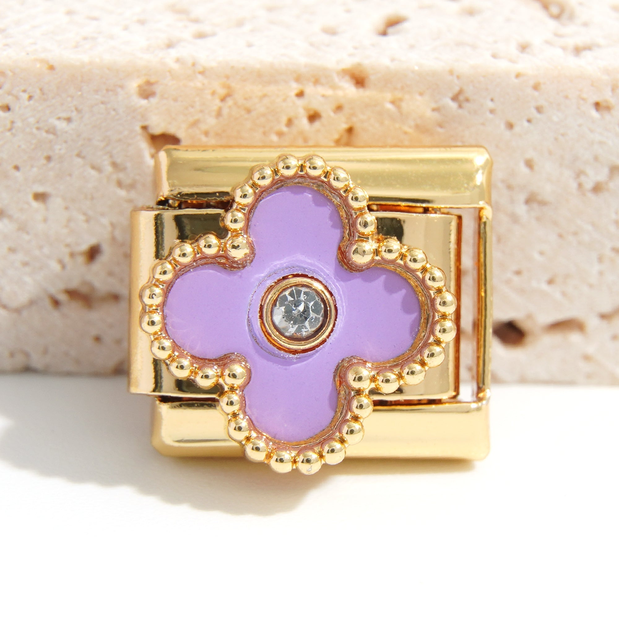 Lucky Clover Italian Charm Gold - Pink Crystal