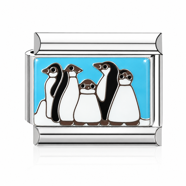 Penguin Family Italian Charm in silver - Italian charms, Barcelona souvenir