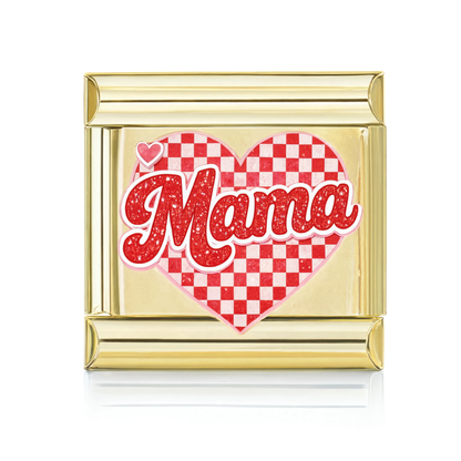 Mama Checkered Heart Charm Gold HD