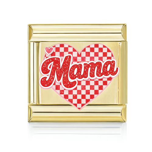 Mama Checkered Heart Charm Gold HD