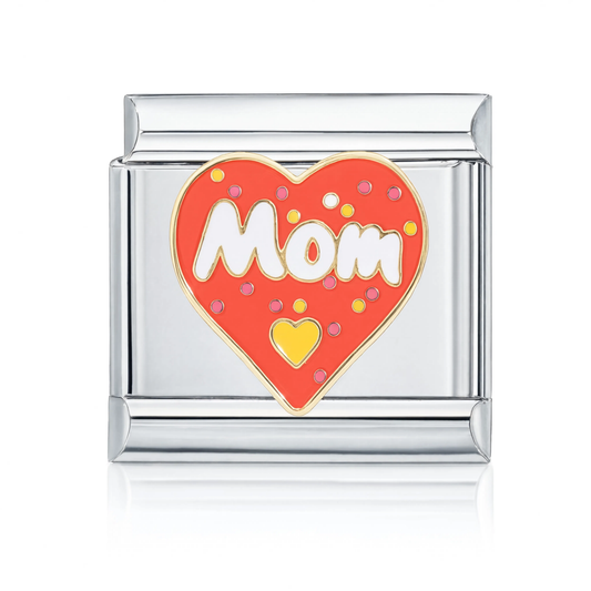 Mom Heart Silver Italian Charm