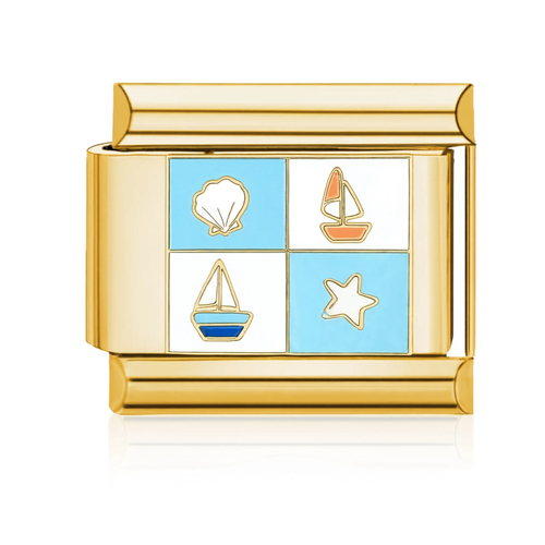 Nautical Four-Square Italian Charm Gold