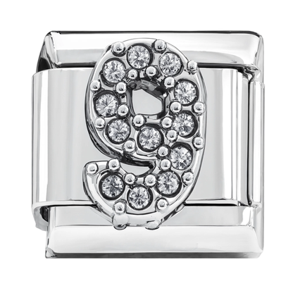 Number 9 Italian Charm Silver
