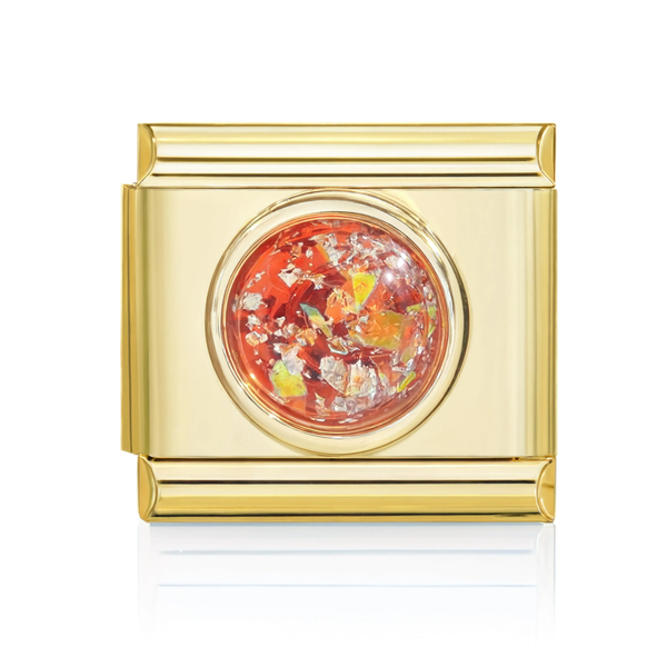 Orange Opal Foil Dome Gold Italian Charm