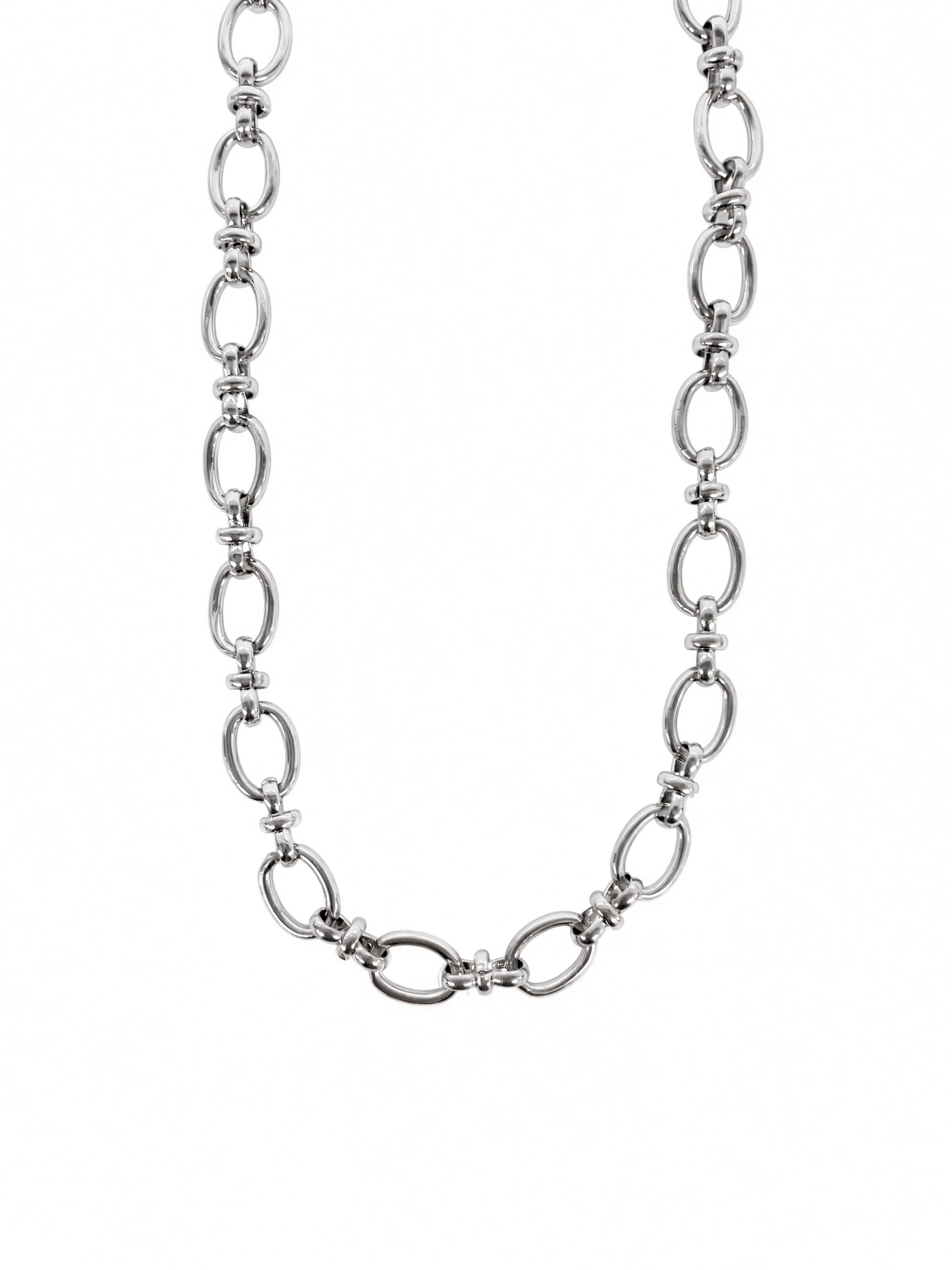 Oval Ring Link Charm Necklace - Silver
