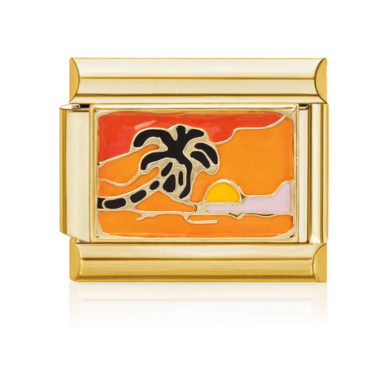 Palm Tree Sunset Italian Charm Gold